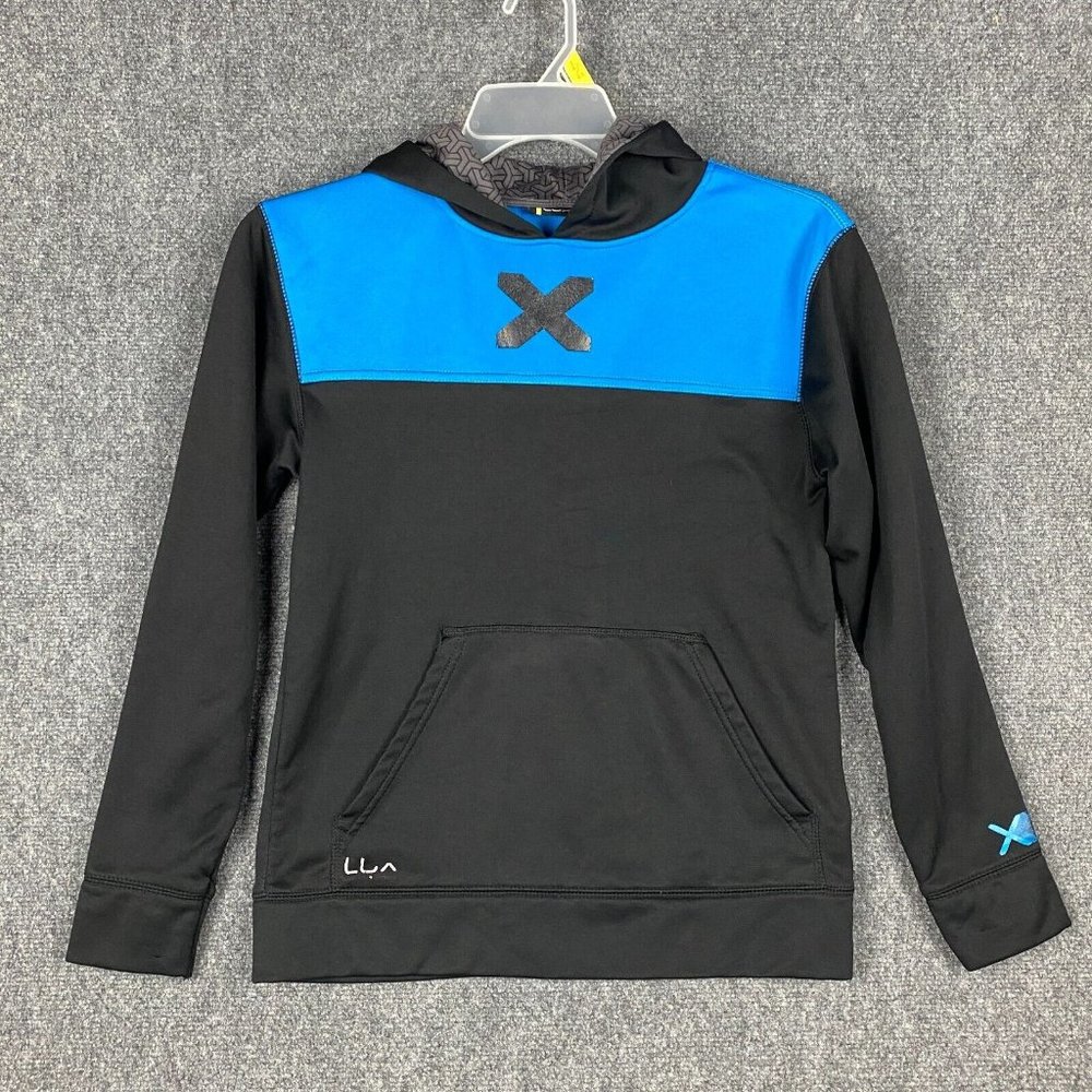 LUX Hoodie Boys Pullover Large 16/18 Blue Black 100% Polyester Performance